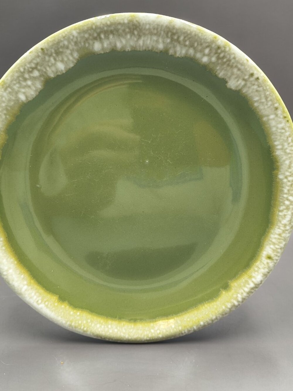 Hull Pottery Avocado Green Drip Glaze CHIPPED Bread Plate 6.5" MCM 1960s